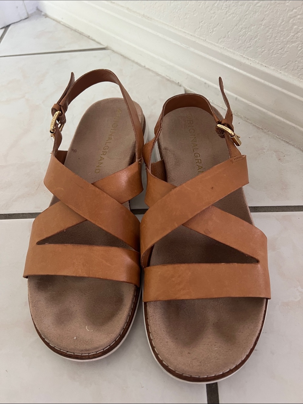 Cole Haan Women's Tan Leather Crisscross Slingback Sandals